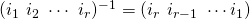 (i_1\ i_2\ \cdots\ i_r)^{-1}=(i_r\ i_{r-1}\ \cdots i_1)